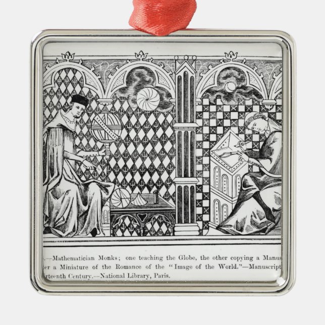 Mathematician Monks: one teaching the Globe Metal Tree Decoration (Front)