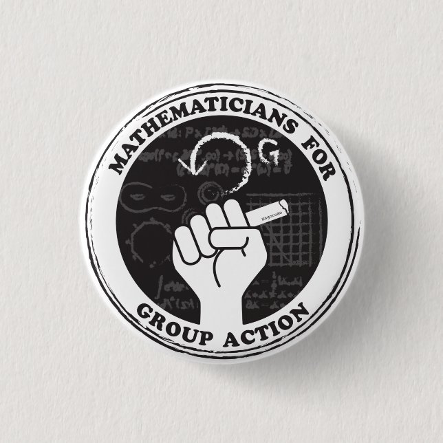Mathematicians for Group Action Button (Front)