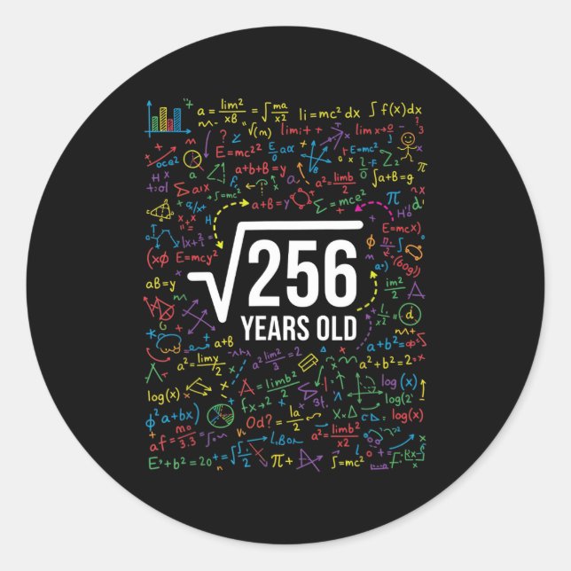Mathematics Square Root 256 Years Old, Funny Math  Classic Round Sticker (Front)