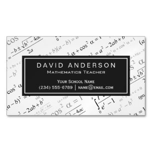 Mathematics Teacher Stylish Math Formulas Pattern Magnetic Business Card