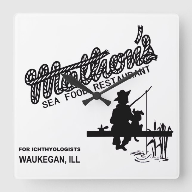 Mathon's Sea Food Restaurant, Waukegan, Illinois Square Wall Clock (Front)