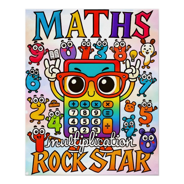 Maths Multiplication Rockstar Cute Calculator  Poster (Front)