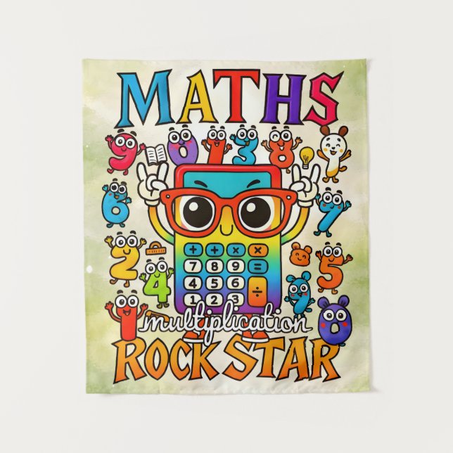 Maths Multiplication Rockstar Cute Poster for Kids Tapestry (Front)