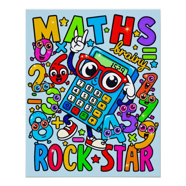 Maths Rock Star Poster for Kids UK Classroom (Front)