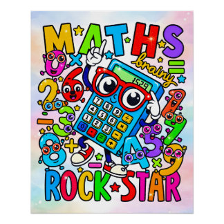 Maths Rockstar Fun Numbers Sticker for Kids Poster