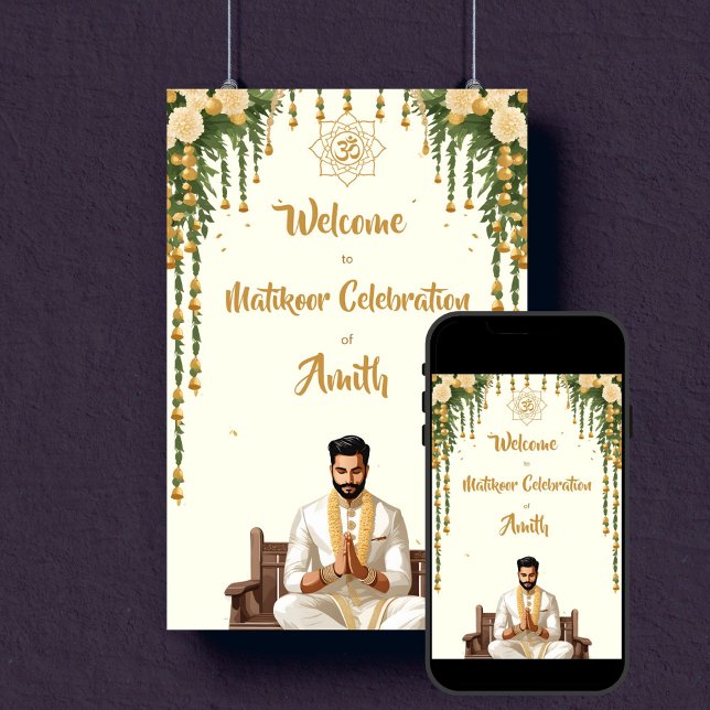 Matikoor Haldi Indian wedding grooms welcome sign (Matikoor Haldi Indian wedding grooms editable template welcome sign poster digital download gold)