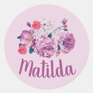 Matilda Name Floral Custom Vintage Flower Girl Classic Round Sticker