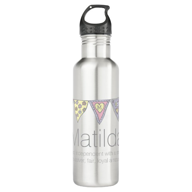 Matilda name meaning bunting drinks bottle (Front)