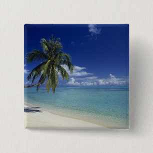 Matira Beach on the island of Bora Bora, 15 Cm Square Badge