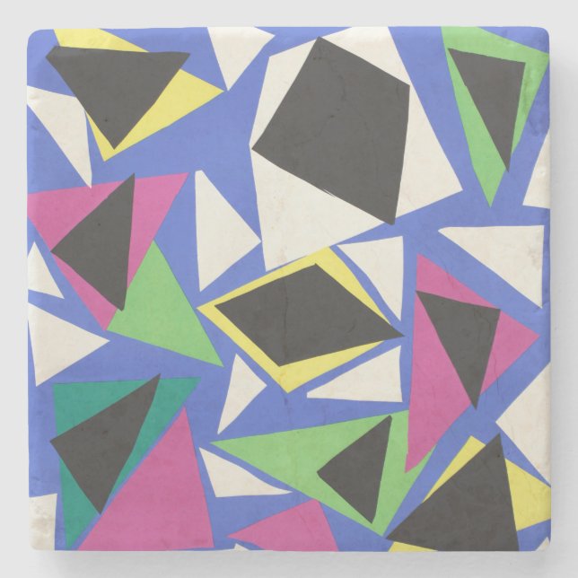 Matisse Abstract Geometric Blue Cut Out Art Stone Coaster (Front)