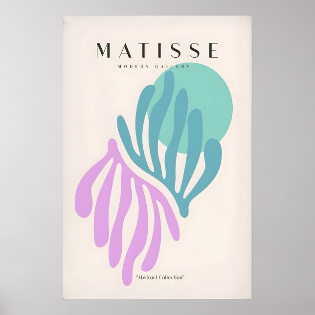 Matisse Art Prints -Teal Pink Abstract Leaves Sun (Front)