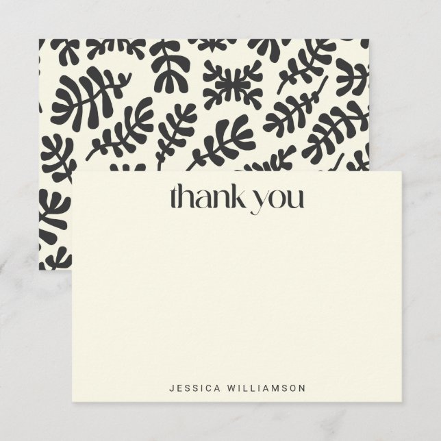 Matisse Botanical Black White Custom Bridal Shower Thank You Card (Front/Back)