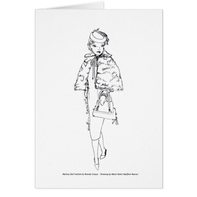 Matisse Doll Fashion Watercolor- Black Fur Cape (Front)