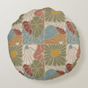 Matisse Groovy floral  Art Nouveau 1970s Boho  Round Cushion