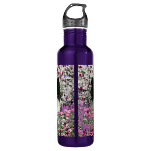 Matisse in Flowers - White & Black Papillon Dog 710 Ml Water Bottle