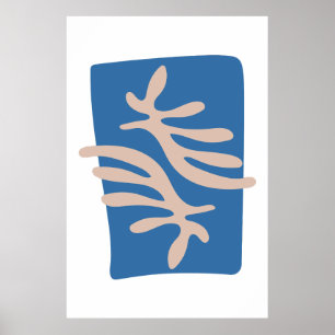 Matisse Inspired Blue Coral Leaves Cutout Poster