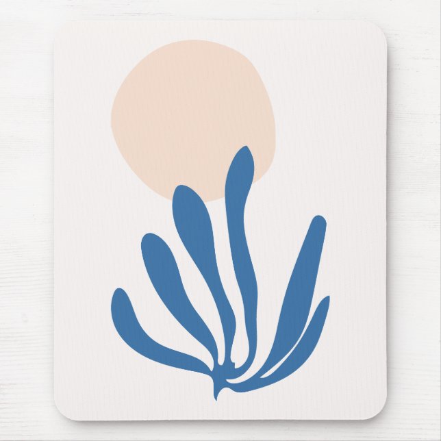 Matisse inspired Celadon Blue, Peach Leaf Cutout Mouse Mat (Front)