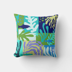 Matisse Inspired Ocean Life Paper Cutouts Aqua Cushion