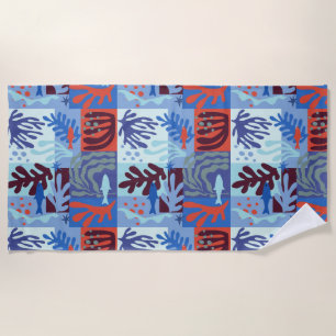 Matisse Inspired Ocean Life Paper Cutouts Blue Beach Towel