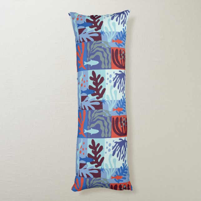 Matisse Inspired Ocean Life Paper Cutouts Blue Body Cushion (Back (Vertical))