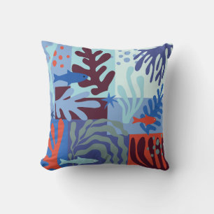 Matisse Inspired Ocean Life Paper Cutouts Blue Cushion
