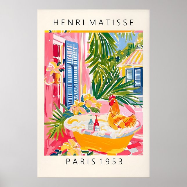 Matisse Style Chicken Art Print Funny Bathroom (Front)