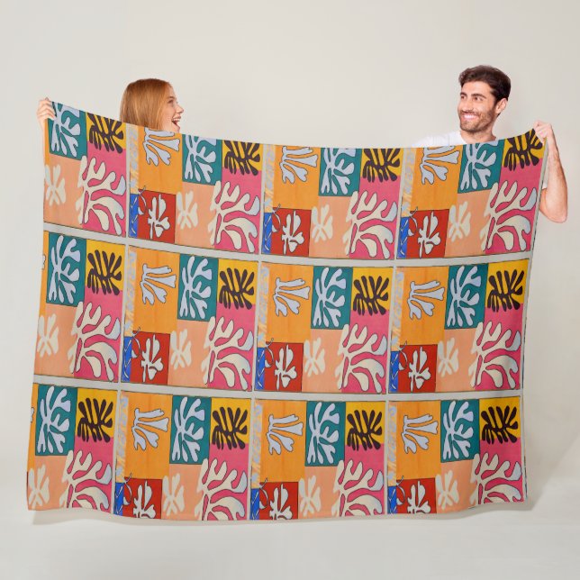 Matisse style Colourful Shapes Fleece Blanket (In Situ)