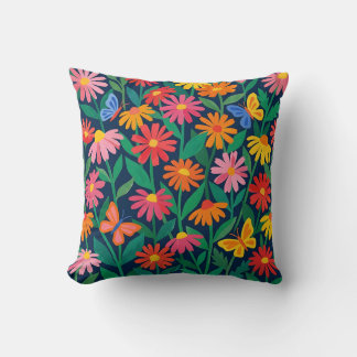 Matisse‑Style Daisy & Butterfly Throw Pillow