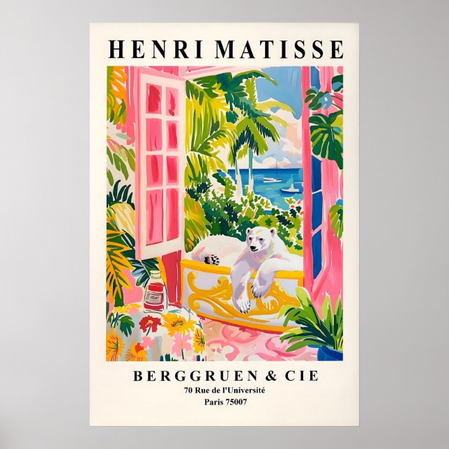 Matisse Style Polar Bear Art Print Pink Bathroom (Front)