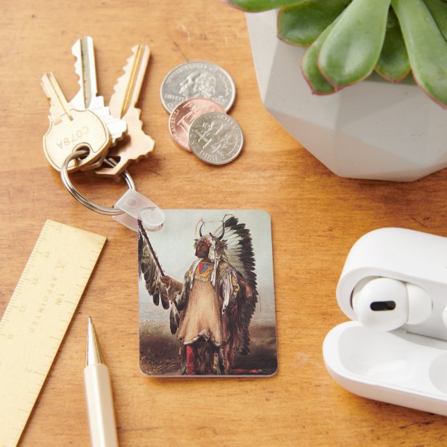 Mato-Tope, A Mandan Chief Portrait by Karl Bodmer Key Ring (Desk)