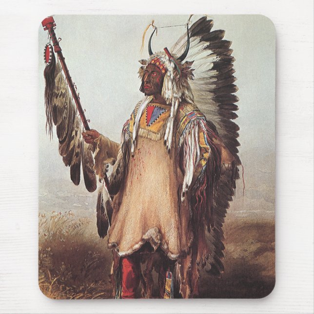 Mato-Tope, A Mandan Chief Portrait by Karl Bodmer Mouse Mat (Front)