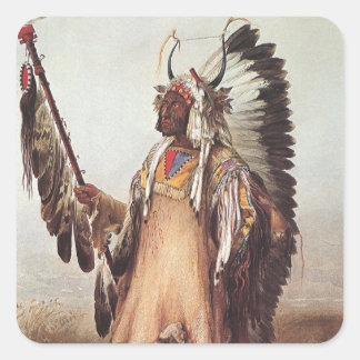 Mato-Tope, A Mandan Chief Portrait by Karl Bodmer Square Sticker