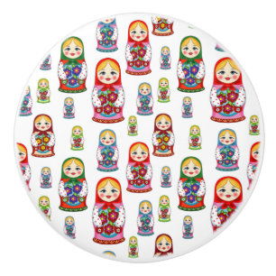 Matreshka pattern ceramic knob