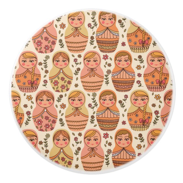 Matreshka pattern ceramic knob (Front)