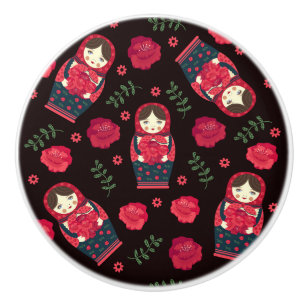 Matreshka pattern ceramic knob