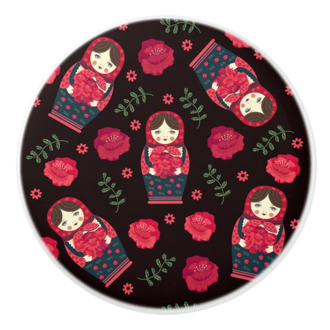 Matreshka pattern ceramic knob (Front)