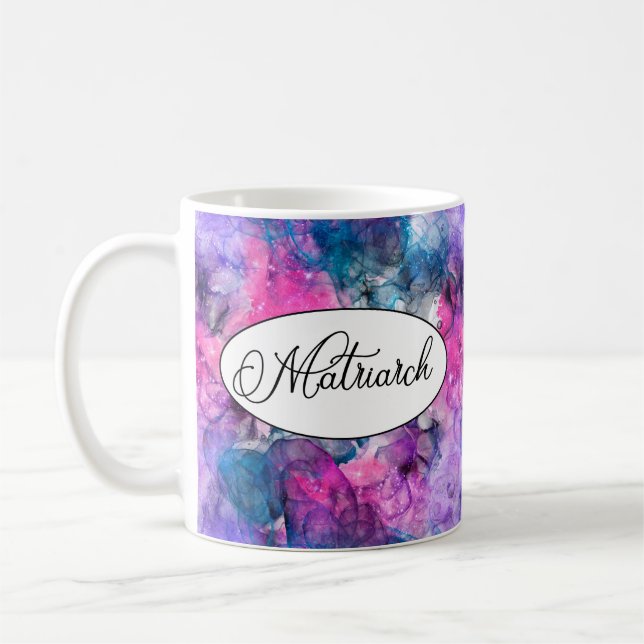 Matriarch Mug with Abstract Pink and Purple Swirl (Left)