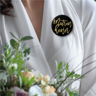 Matron Of Honor Gold Script Bridal Party Wedding 6 Cm Round Badge