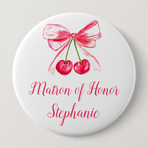Matron of Honor Pink Bow Coquette Wedding 10 Cm Round Badge