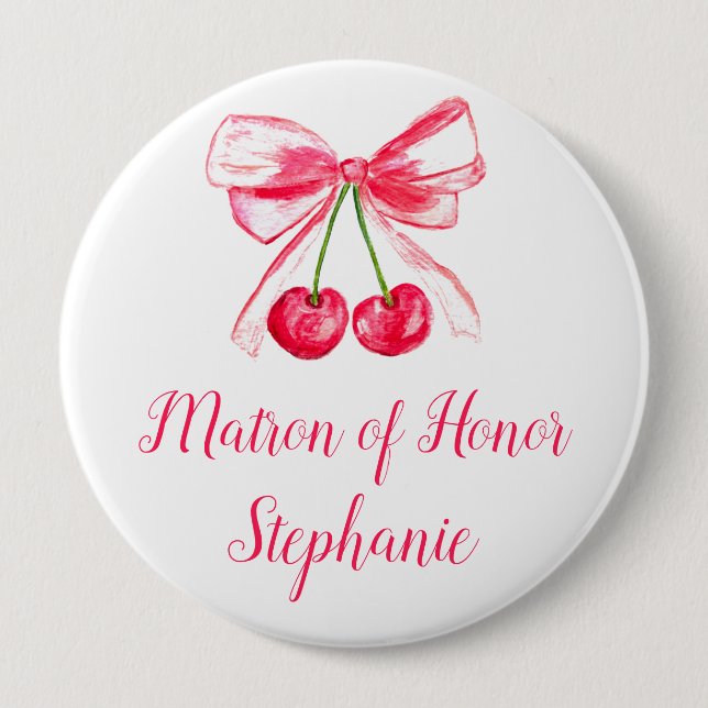 Matron of Honor Pink Bow Coquette Wedding 10 Cm Round Badge (Front)