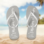 Matron of Honor Wedding Favor Name Monogram Grey Flip Flops<br><div class="desc">Surprise your Matron of Honor with these fun flip flops - personalize with her name or monogram and wedding date. The background color can be changed to match the wedding colors. Makes a perfect bridal party favor and something she can wear during the wedding or on the dance floor. Modern...</div>