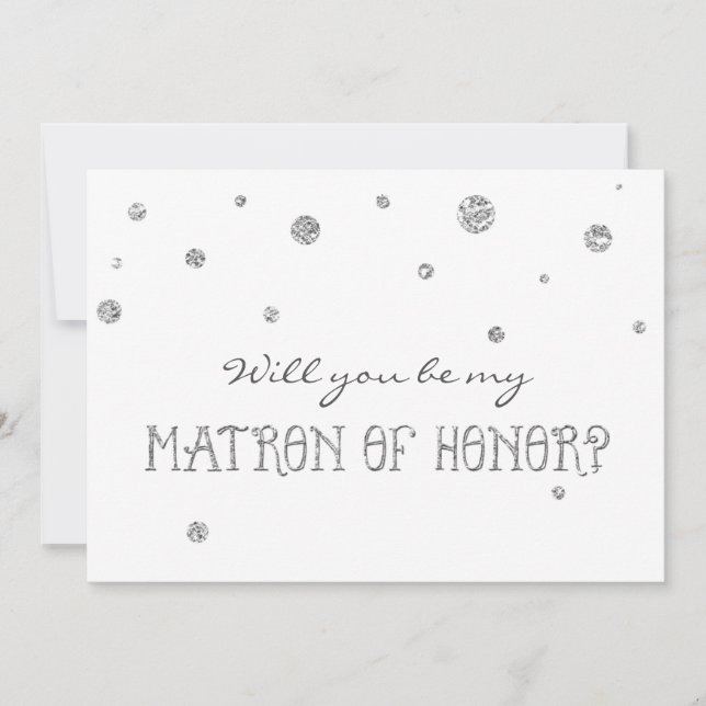 MATRON OF HONOR White & Silver Glitter Dots Card (Front)