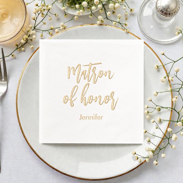 Matron of Honor Yellow White Gold Wedding  Foil Napkins (Creator Uploaded)