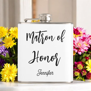 Matron of Honour Black White Wedding  Hip Flask