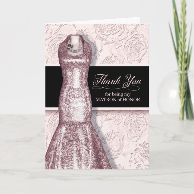 Matron of Honour Blush Pink Thank You Card (Front)