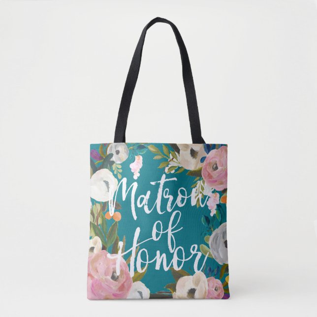 Matron of Honour Brushed Floral Wedding Party Tote (Front)