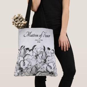 Matron of Honour Charcoal Floral w Bride Groom Dat Tote Bag