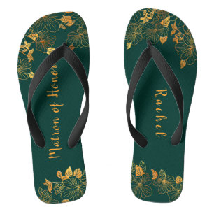 Matron of Honour Emerald Green & Gold Foliage  Flip Flops