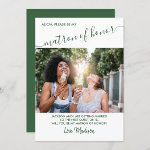Matron of Honour Green and White Photo Proposal Invitation