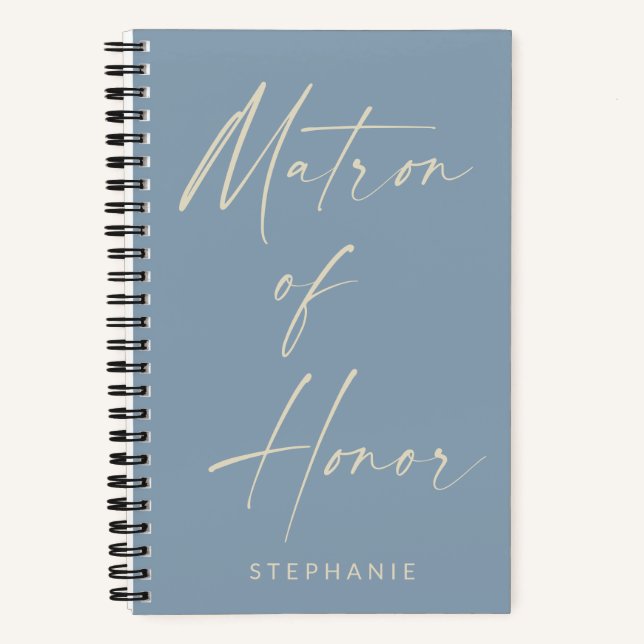 Matron of Honour Minimalist Dusty Blue Personalise Notebook (Front)